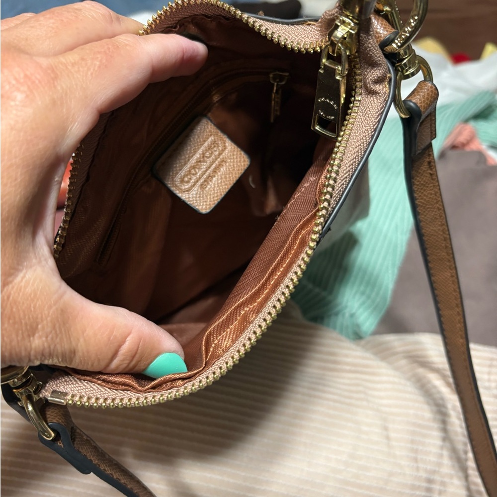 Coach Tan Leather Crossbody Bag with Gold Hardware